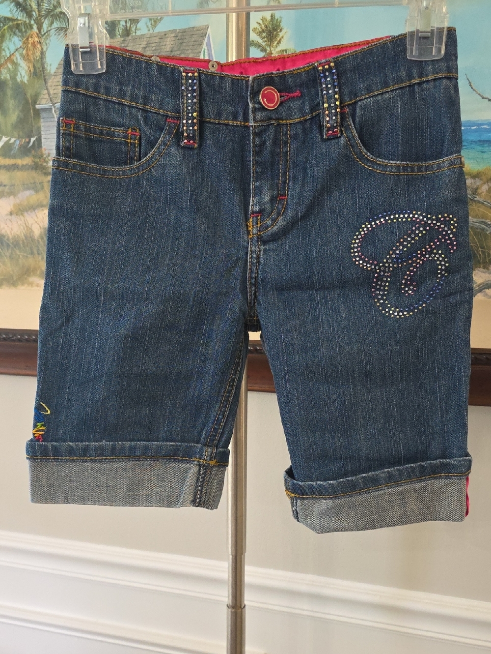 COOGI Girls Dark Blue Denim Shorts with Rhinestone 'C' Accent